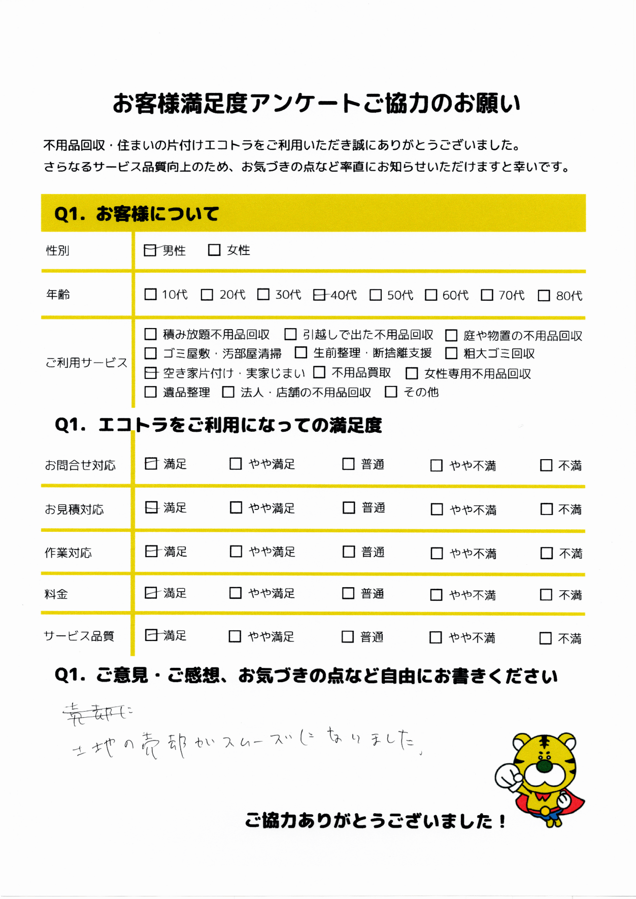 大分市で不用品回収をご利用いただいたお客様のアンケート