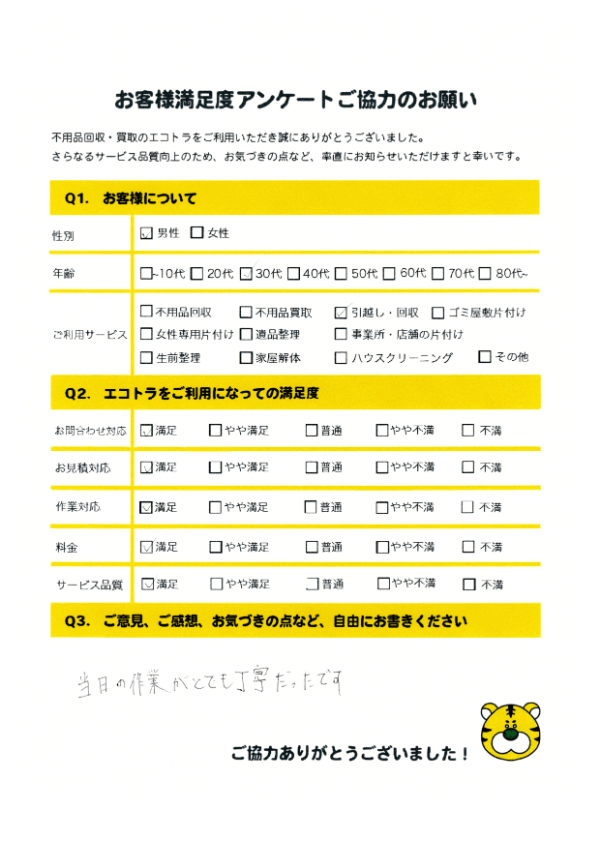 福山市で不用品回収をご利用いただいたお客様のアンケート